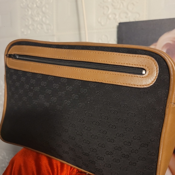 Gucci MICRO GG Canvas/Leather Black/Brown Large Rare New Clutch AUTHENTIC VINTAG - Picture 14 of 16